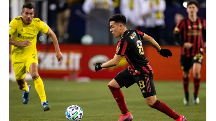 Atlanta United vs. Nashville SC: Ezequiel Barco of Atlanta United moves with the ball in a match against Nashville SC (Getty)..