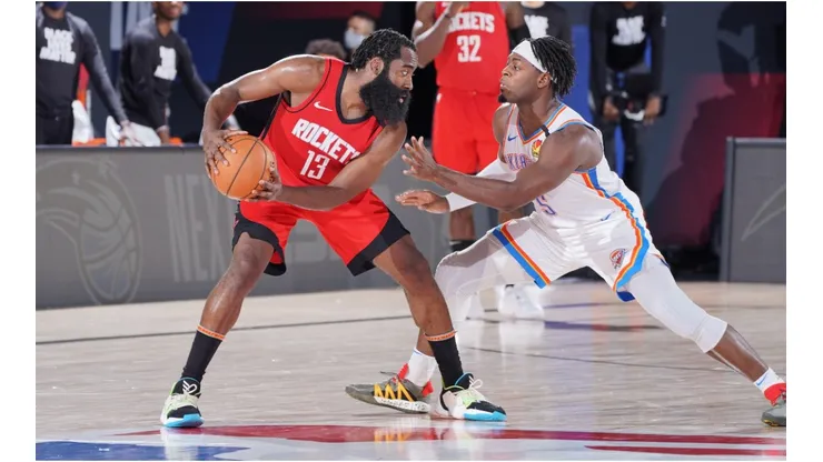 OKC's Luguentz Dort guarding James Harden. (Getty)