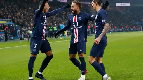 PSG's Kylian MbappĂ© (left), Neymar (center) and Ăngel Di MarĂa (Getty).