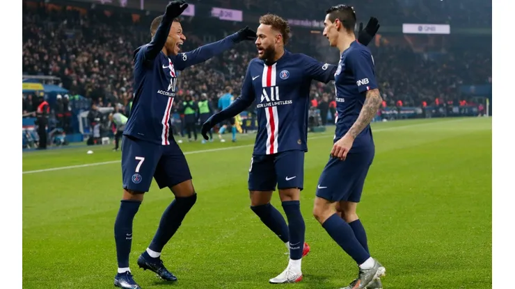 PSG's Kylian Mbappé (left), Neymar (center) and Ángel Di María (Getty).