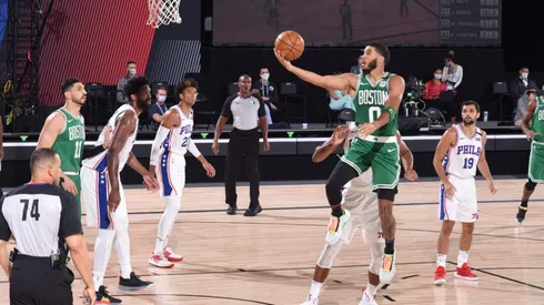 Jayson Tatum of the Celtics dominated the Sixers' defense. (Getty)