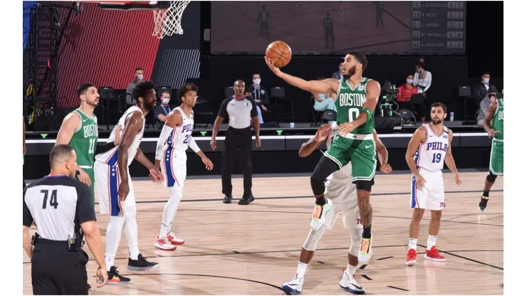 Jayson Tatum of the Celtics dominated the Sixers' defense. (Getty)