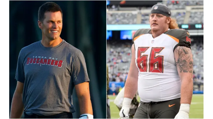 Tom Brady (left) had some demands for his center Ryan Jensen. (Getty)