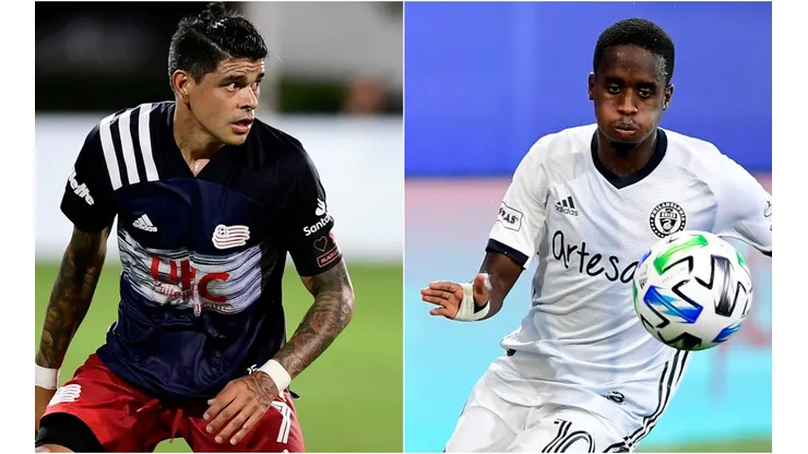 New England Revolution vs Philadelphia Union: Gustavo Bou (left) of New England and Jamiro Monteiro of Philadelphia. (Getty)