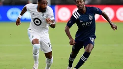 Minnesota United FC vs. Sporting Kansas City: Romain Metanire of Minnesota United (left) runs the ball past Gerso of Sporting Kansas City (Getty).