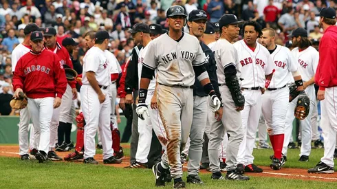 Álex Rodríguez of the New York Yankees after a brawl with the Boston Red Sox. (Getty)