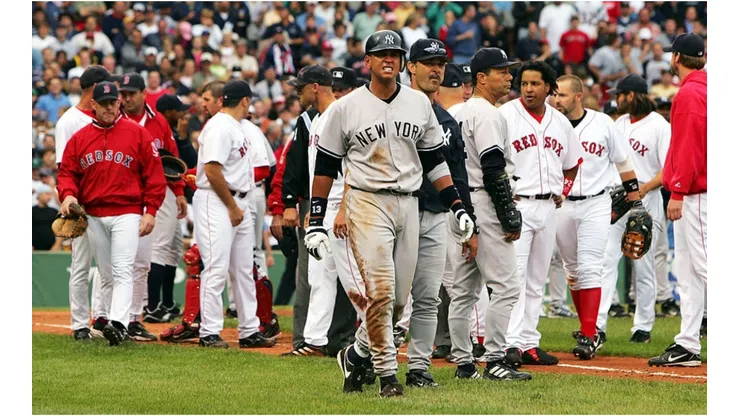 Álex Rodríguez of the New York Yankees after a brawl with the Boston Red Sox. (Getty)