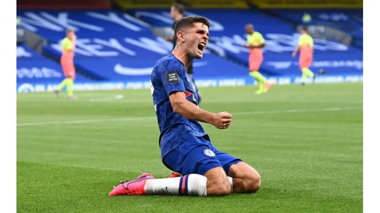 Christian Pulisic of Chelsea celebrates after scoring a goal against Manchester City (Getty).