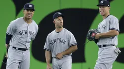 Giancarlo Stanton, Brett Gardner & Aaron Judge of the New York Yankees. (Getty)