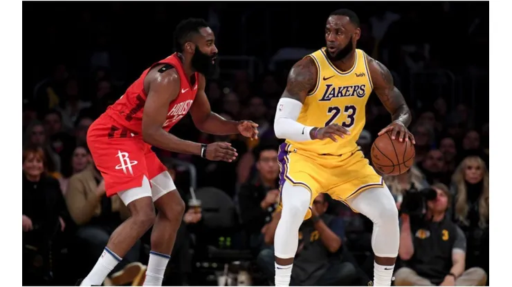 James Harden guarding LeBron James. (Getty)