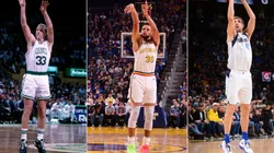 Larry Bird, Stephen Curry & Dirk Nowitzki. (Getty)