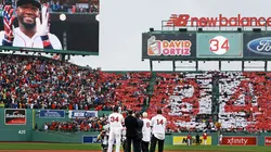 Boston Red Sox's David Ortiz beamed and clapped as fans held cards that made a giant "34" (Getty).