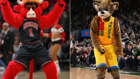Benny the Bull & Bango of the Milwaukee Bucks. (Getty)