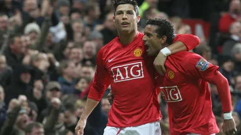 Cristiano Ronaldo and Nani celebrate after scoring for Manchester United (Getty).