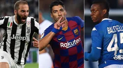 Juventus' Gonzalo Higuaín, Barcelona's Luis Suárez and Brescia's Mario Balotelli (Getty).