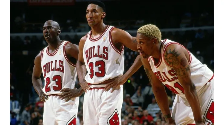 Michael Jordan, Scottie Pippen & Dennis Rodman. (Getty)