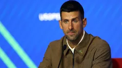 Novak Djokovic of Serbia speaks to the media ahead of the US Open