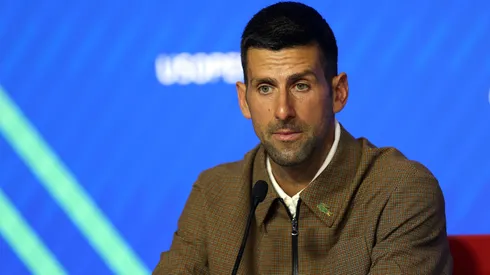 Novak Djokovic of Serbia speaks to the media ahead of the US Open