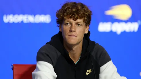 Jannik Sinner of Italy speaks to the media during a press conference ahead of the 2024 US Open