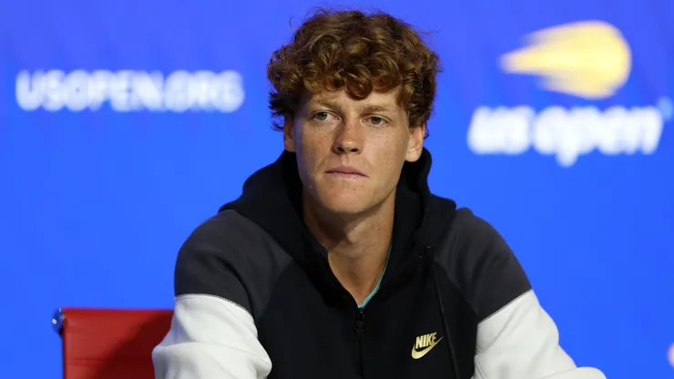 Jannik Sinner of Italy speaks to the media during a press conference ahead of the 2024 US Open