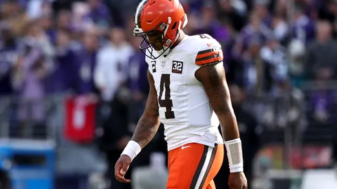 Deshaun Watson #4 of the Cleveland Browns walks off the field against the Baltimore Ravens during the first quarter at M&T Bank Stadium on November 12, 2023 in Baltimore, Maryland.