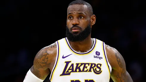 LeBron James #23 of the Los Angeles Lakers during game four of the Western Conference First Round Playoffs at Crypto.com Arena on April 27, 2024 in Los Angeles, California.