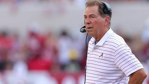 Head coach Nick Saban of the Alabama Crimson Tide looks on against the Louisiana Monroe Warhawks during the second quarter at Bryant-Denny Stadium on September 17, 2022 in Tuscaloosa, Alabama.