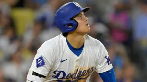 Shohei Ohtani #17 of the Los Angeles Dodgers flies out in the third inning against the Seattle Mariners at Dodger Stadium on August 19, 2024 in Los Angeles, California.