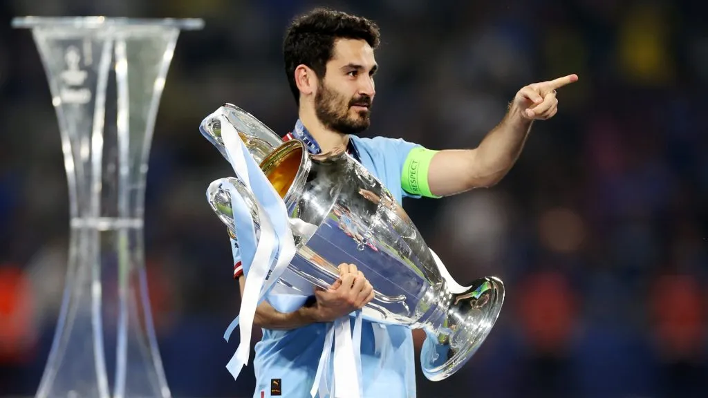 Ilkay Gundogan of Manchester City celebrates with the UEFA Champions League trophy after the team’s victory after the team’s victory in the UEFA Champions League 2022/23 final match between FC Internazionale and Manchester City FC. (Photo by Michael Steele/Getty Images)