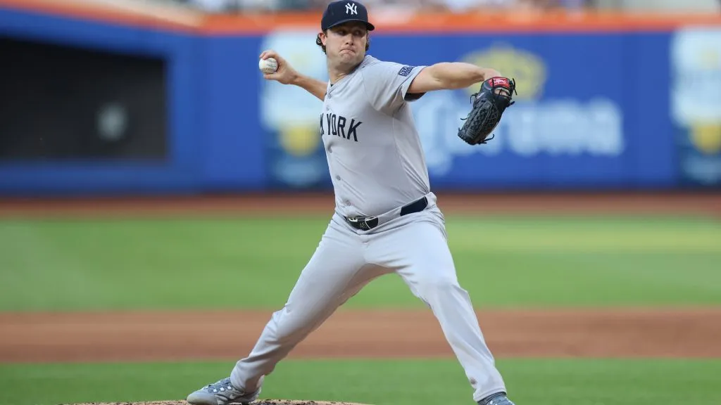New York Yankees starting pitcher Gerrit Cole 45 is throwing during the first inning of the baseball game against the New York Mets. IMAGO / NurPhoto