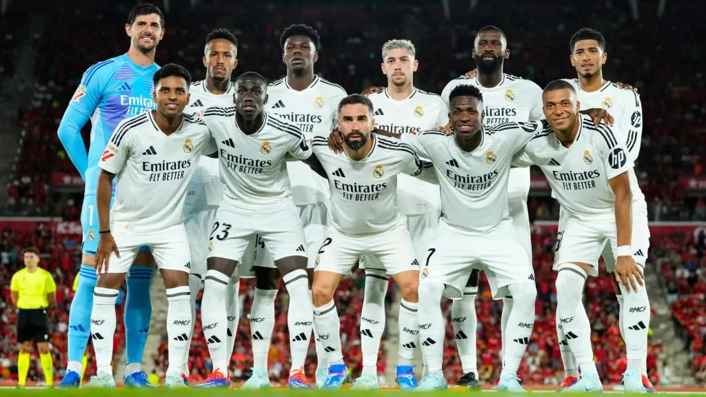 Real Madrid line up (L-R) Thibaut Courtois, Eder Militao, Aurelien Tchouameni, Federico Valverde, Antonio Rudiger, Jude Bellingham, Rodrygo Goes, Ferland Mendy, Daniel Carvajal, Vinicius Junior, Kylian Mbappe during the La Liga match between RCD Mallorca and Real Madrid CF. IMAGO / NurPhoto