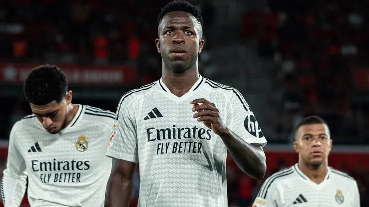 Vinicius Junior of Real Madrid CF, Jude Bellingham of Real Madrid CF and Kylian Mbappe of Real Madrid CF during the LaLiga match between RCD Mallorca and Real Madrid.