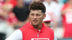 Patrick Mahomes #15 of the Kansas City Chiefs looks on before a preseason game against the Jacksonville Jaguars at EverBank Stadium on August 10, 2024 in Jacksonville, Florida.