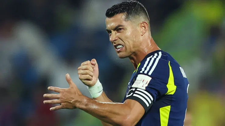 Cristiano Ronaldo of Al Nassr celebrates after scoring the 1st goal during the Saudi Super Cup Final match between Al Nassr and Al Hilal at Prince Sultan bin Abdul Aziz Stadium on August 17, 2024 in Abha, Saudi Arabia.