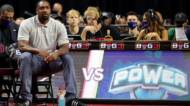 Coach Gilbert Arenas of the Enemies looks on during the game against the Power during BIG3 – Week One at the Orleans Arena on July 10, 2021 in Las Vegas, Nevada. (Photo by Stacy Revere/Getty Images for BIG3)