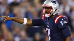 Jacoby Brissett #7 of the New England Patriots gestures during the first half against the Houston Texans at Gillette Stadium on September 22, 2016 in Foxboro, Massachusetts.