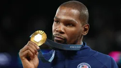 Gold medalist Kevin Durant of Team United States poses for a photo during the Men's basketball medal ceremony