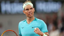 Rafael Nadal of Spain celebrates a point against Alexander Zverev of Germany