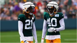 Green Bay Packers Eric Stokes (21) and LJ Davis (40)