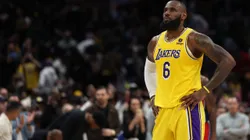 LeBron James #6 of the Los Angeles Lakers looks on after scoring against the Washington Wizards during the second quarter at Capital One Arena on March 19, 2022 in Washington, DC. With the point, LeBron James passed Karl Malone to become second on the NBA's all-time scoring list.