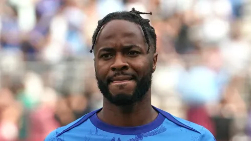 Raheem Sterling #7 of Chelsea FC looks on before the pre-season friendly against Manchester Cityat Ohio Stadium on August 03, 2024 in Columbus, Ohio.