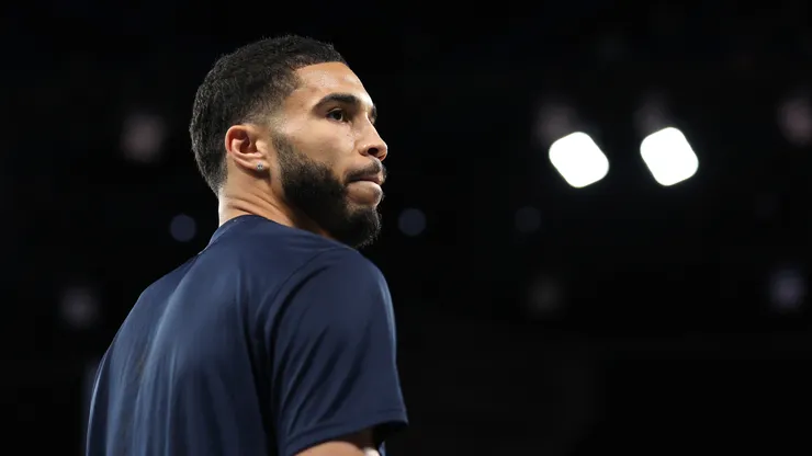 Jayson Tatum #10 of Team United States looks on prior to the Men's Gold Medal game
