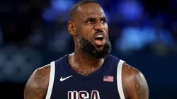 LeBron James #6 of Team United States reacts during the Men's Gold Medal game between Team France and Team United States on day fifteen of the Olympic Games Paris 2024 at Bercy Arena on August 10, 2024 in Paris, France.