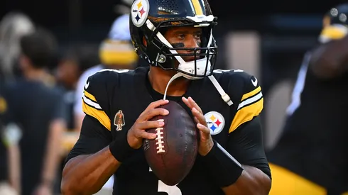 Russell Wilson #3 of the Pittsburgh Steelers warms up before the preseason game against the Houston Texans at Acrisure Stadium on August 9, 2024 in Pittsburgh, Pennsylvania.
