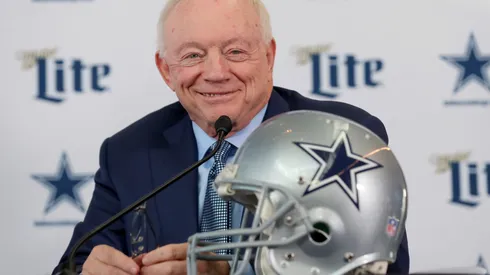 Team owner Jerry Jones of the Dallas Cowboys talks with the media during a press conference at the Ford Center at The Star on January 08, 2020 in Frisco, Texas.