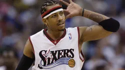 Allen Iverson #3 of the Philadelphia 76ers during a game against the Washington Wizards on March 30, 2003.