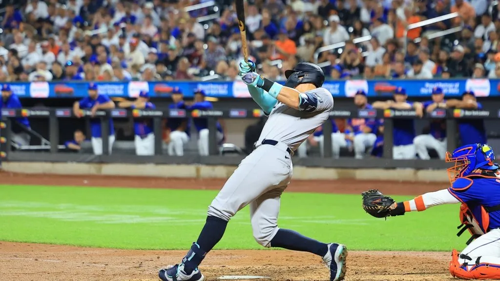 Aaron Judge 99 of the New York Yankees is doubling during the seventh inning of the baseball game against New York Mets&nbsp;. IMAGO / NurPhoto