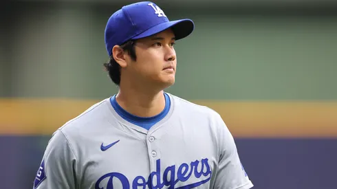 Shohei Ohtani #17 of the Los Angeles Dodgers participates in warmups prior to a game against the Milwaukee Brewers at American Family Field on August 14, 2024 in Milwaukee, Wisconsin.