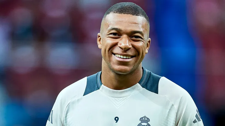 Kylian Mbappe from Real Madrid while training session before UEFA Super Cup 2024 at National Stadium on August 13, 2024 in Warsaw, Poland.