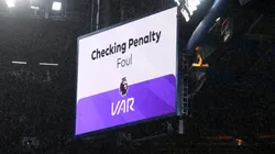A general view as the LED Screen displays the message "Checking Penalty Foul VAR" during the Premier League match between Chelsea FC and Manchester United